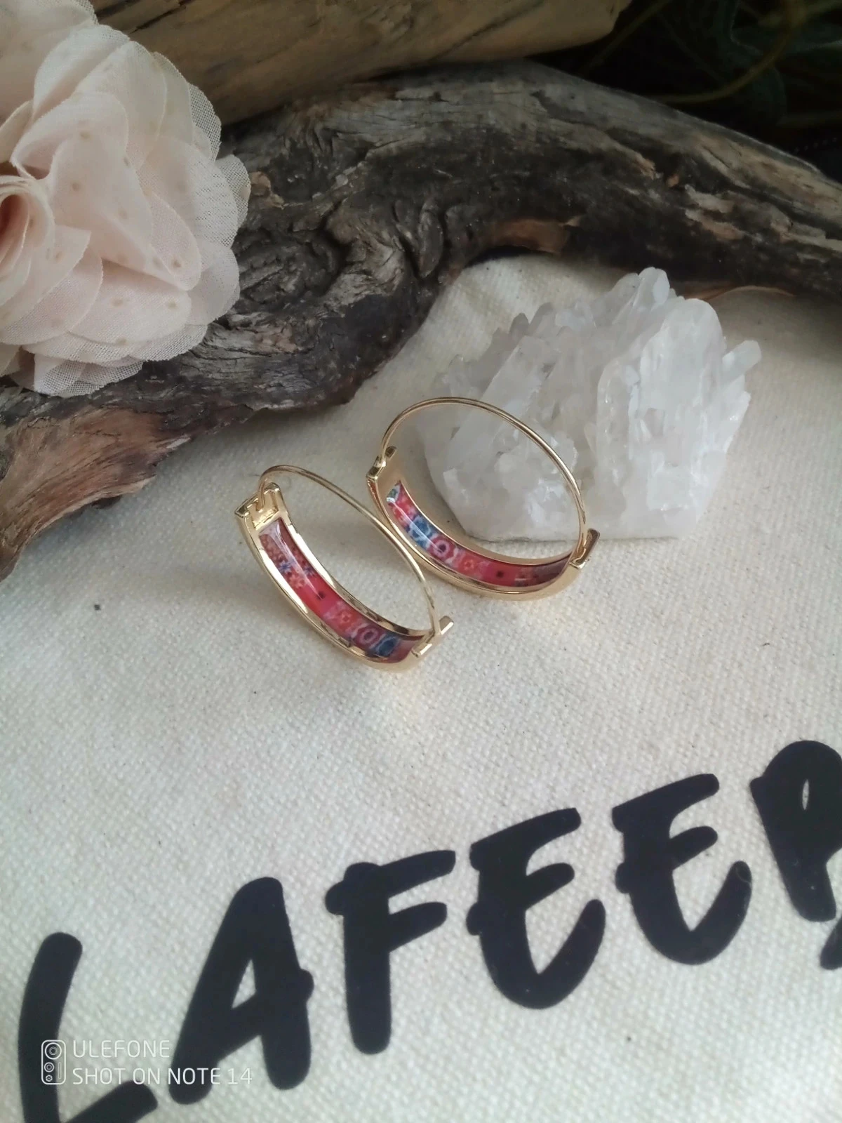 Kleurrijke oorringen van rosé vergulde stainless steel – photo 3